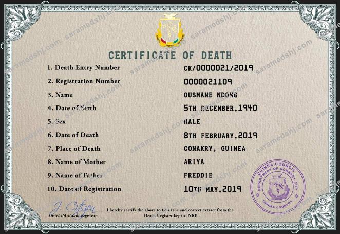 Guinea death certificate PSD template